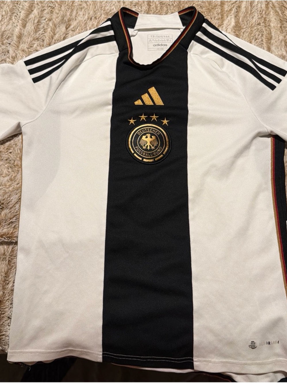 adidas Black and White Sports Jersey with Red and Gold Trim